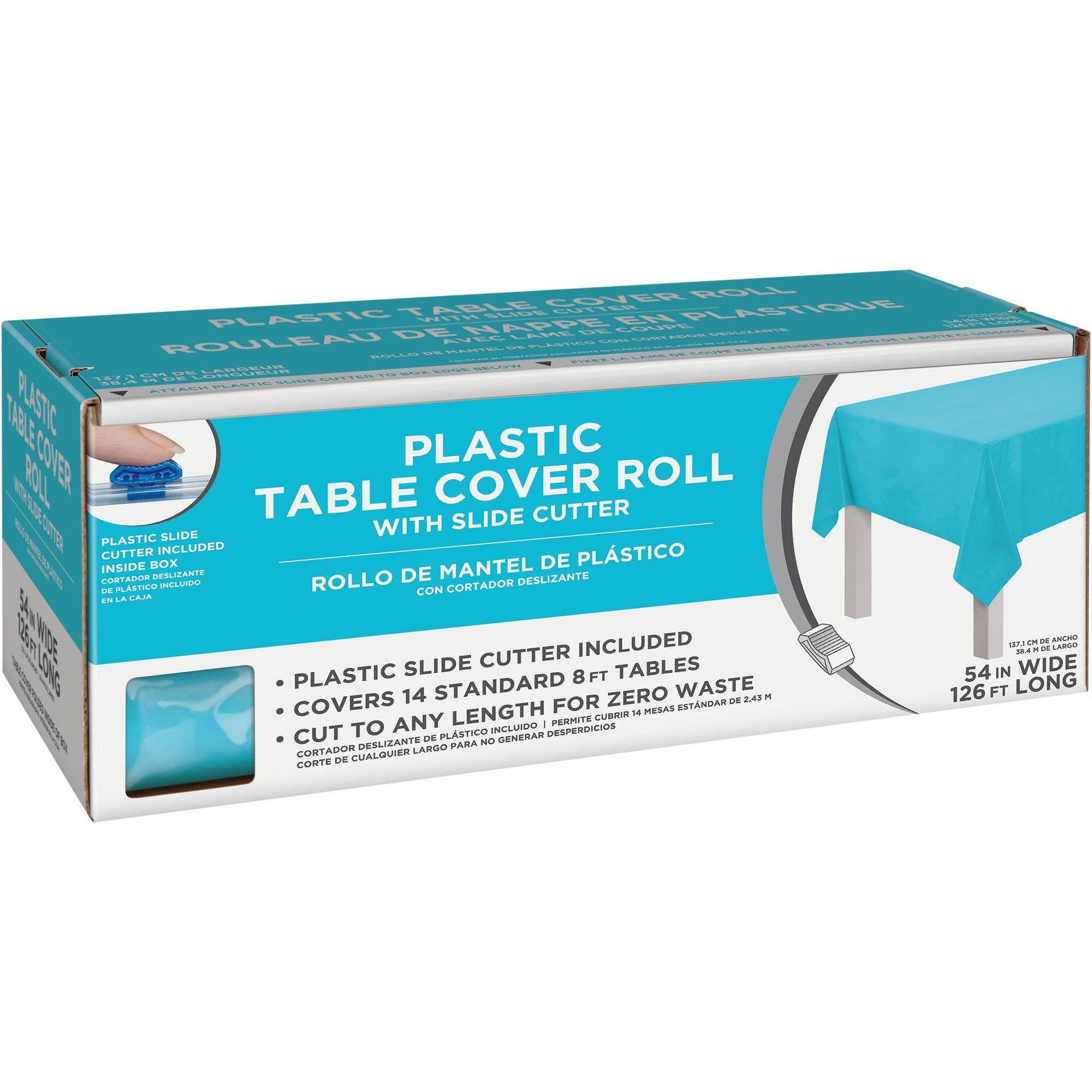 Caribbean Blue Plastic Table Cover Roll with Slide Cutter, 54in x 126ft ...