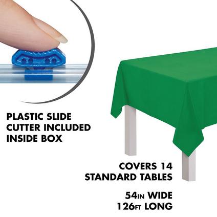 Festive Green Plastic Table Cover Roll with Slide Cutter, 54in x 126ft