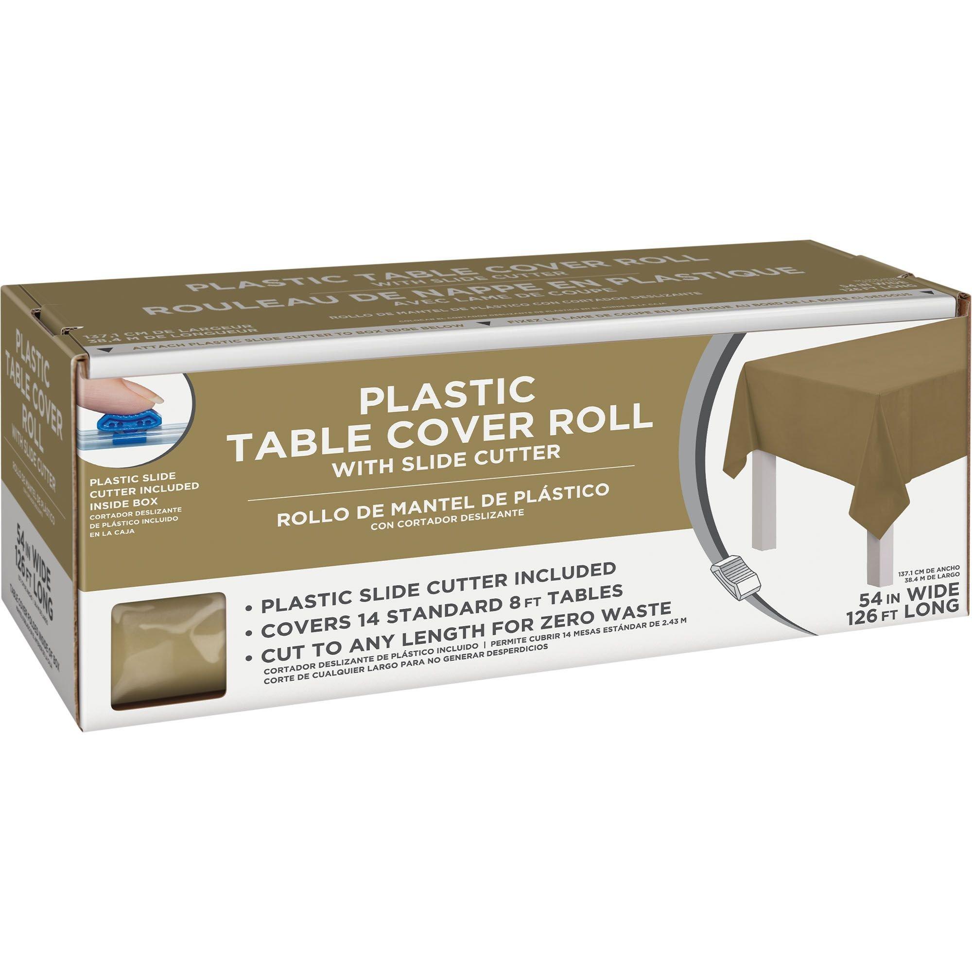 Gold Plastic Table Cover Roll with Slide Cutter, 54in x 126ft | Party City