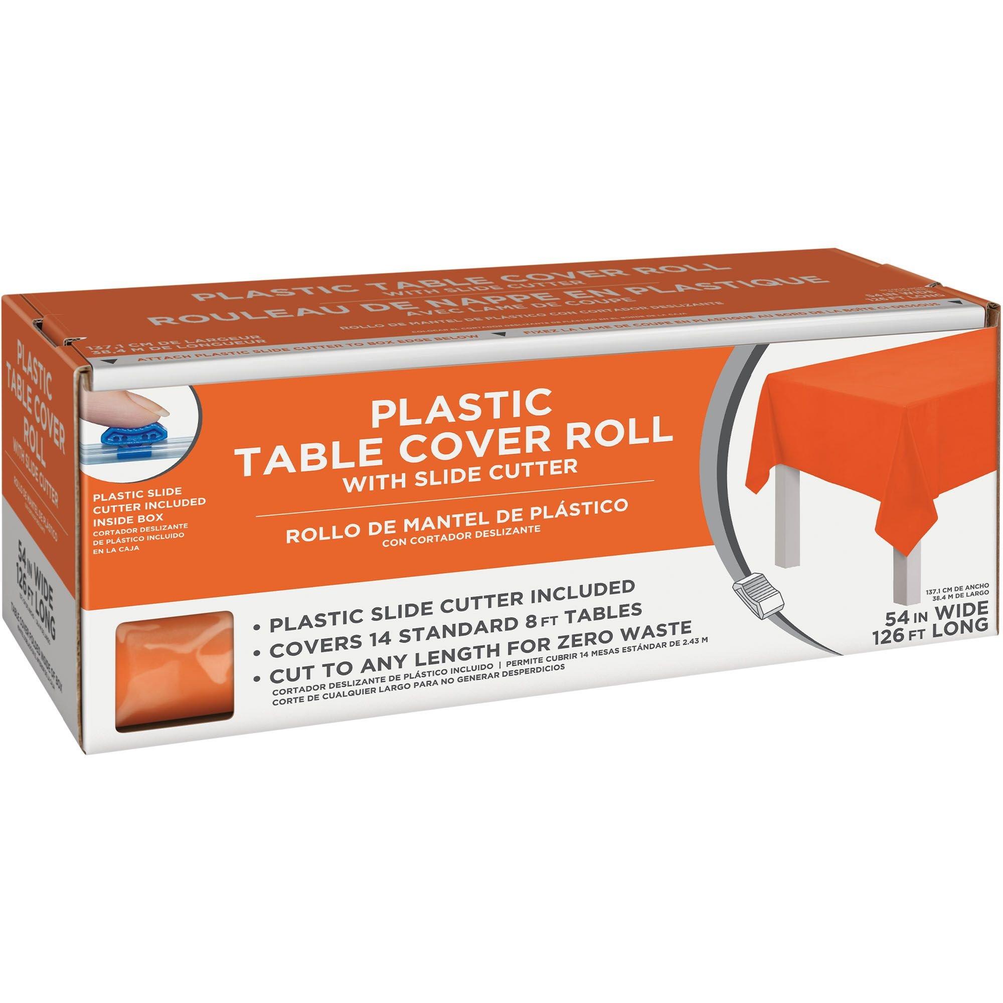 Orange Plastic Table Cover Roll with Slide Cutter, 54in x 126ft Party