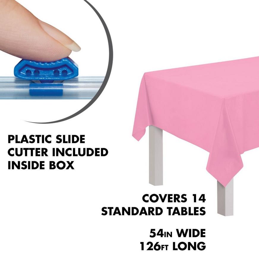 Pink Plastic Table Cover Roll with Slide Cutter, 54in x 126ft