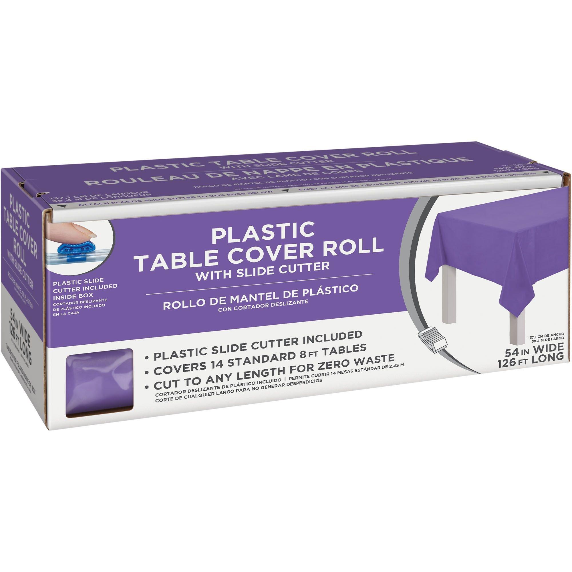 Purple Plastic Table Cover Roll with Slide Cutter, 54in x 126ft Party