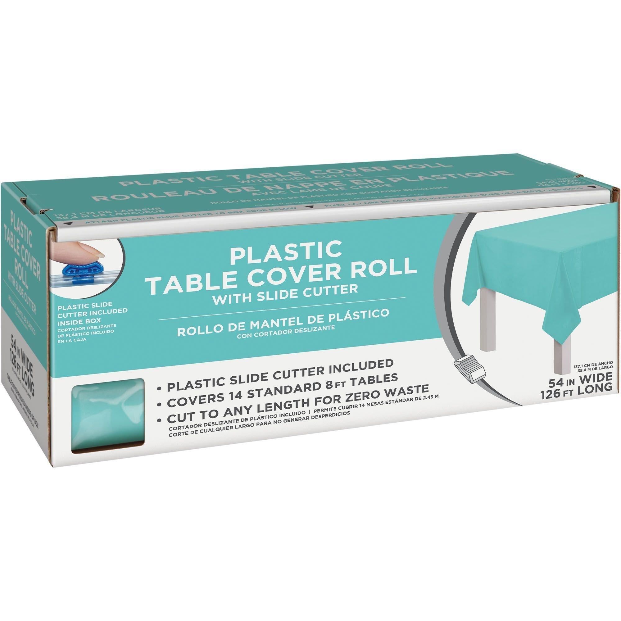 Robin's Egg Blue Plastic Table Cover Roll with Slide Cutter, 54in x 126ft Party City
