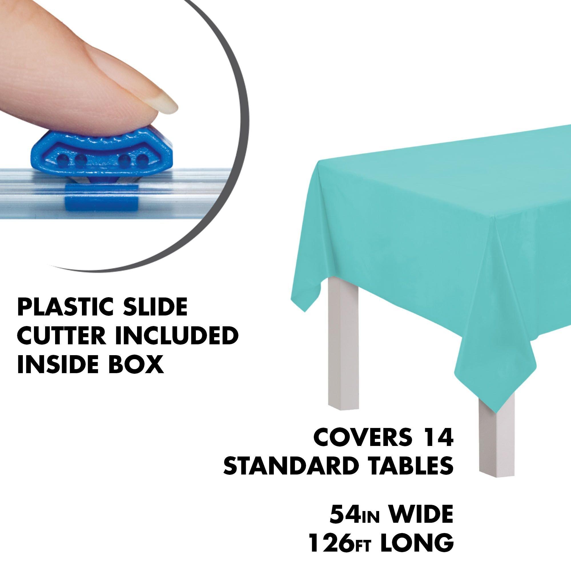 Robin's Egg Blue Plastic Table Cover Roll with Slide Cutter, 54in x 126ft Party City