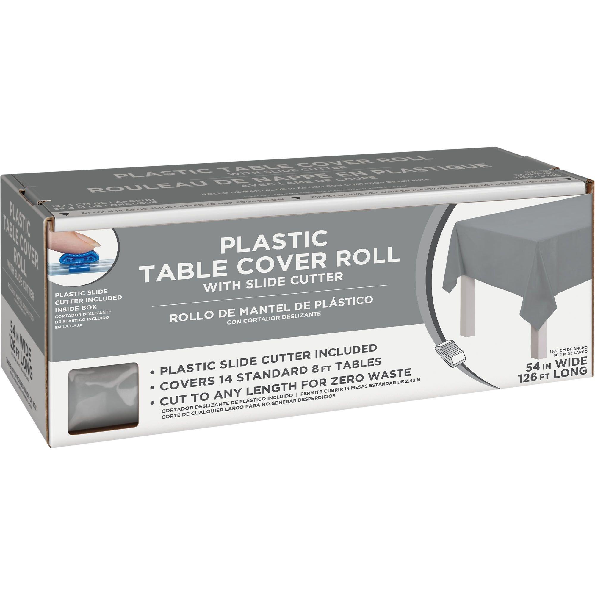 Silver Plastic Table Cover Roll with Slide Cutter, 54in x 126ft Party