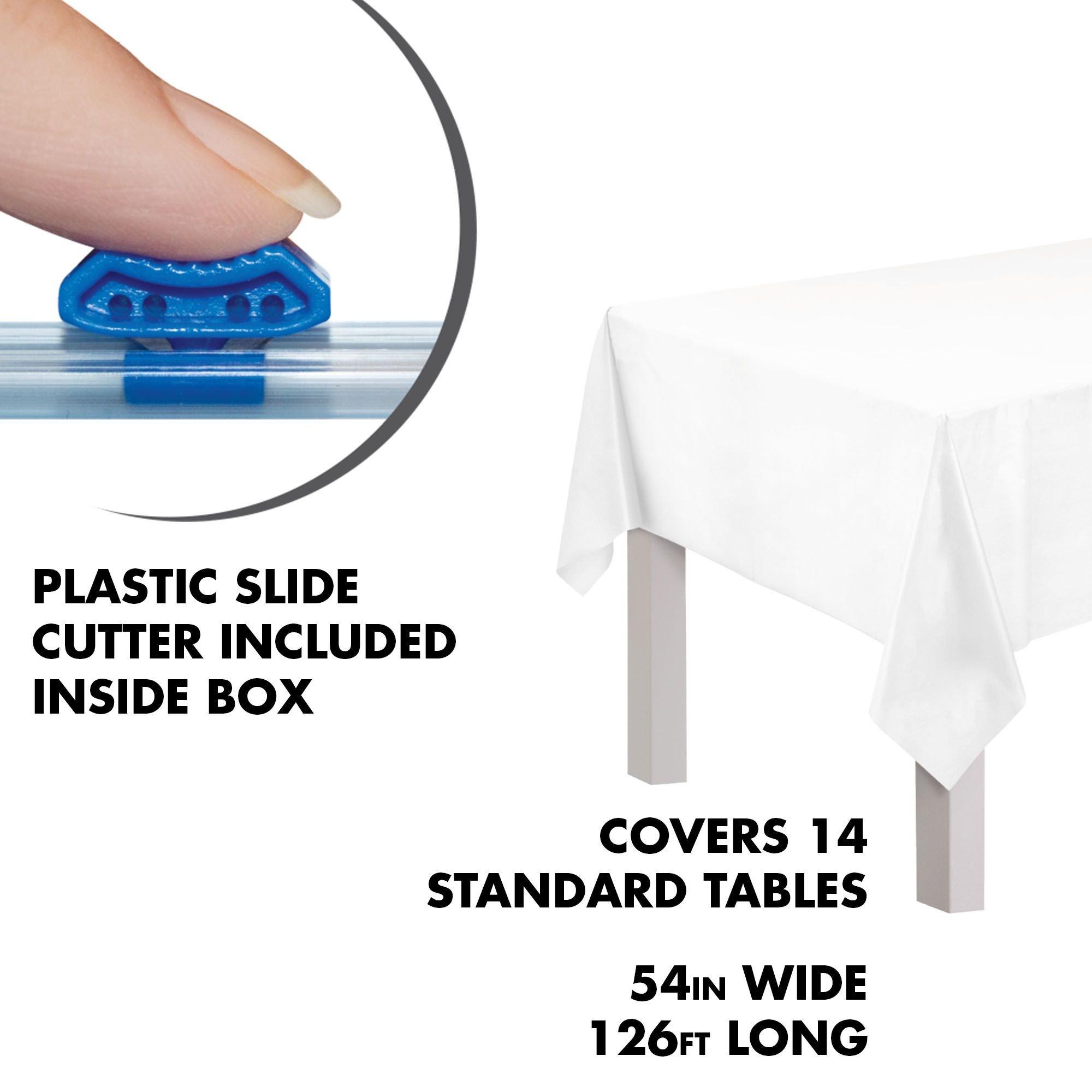 Amscan White Plastic Table Cover Roll with Slide Cutter, 54in x 126ft