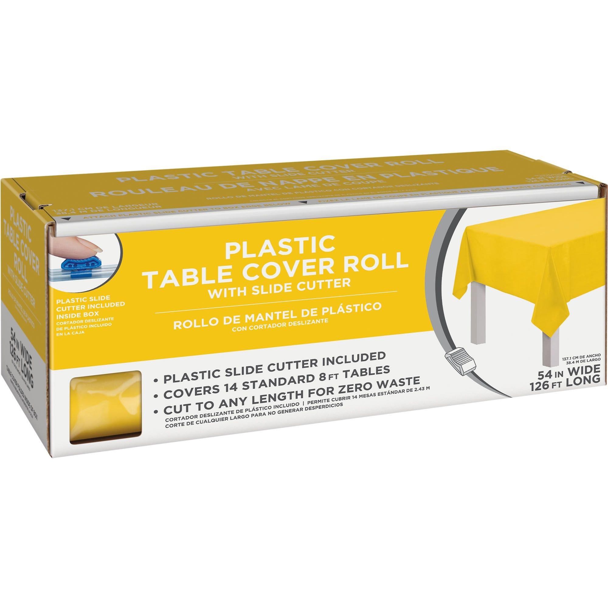 Yellow Plastic Table Cover Roll with Slide Cutter, 54in x 126ft Party