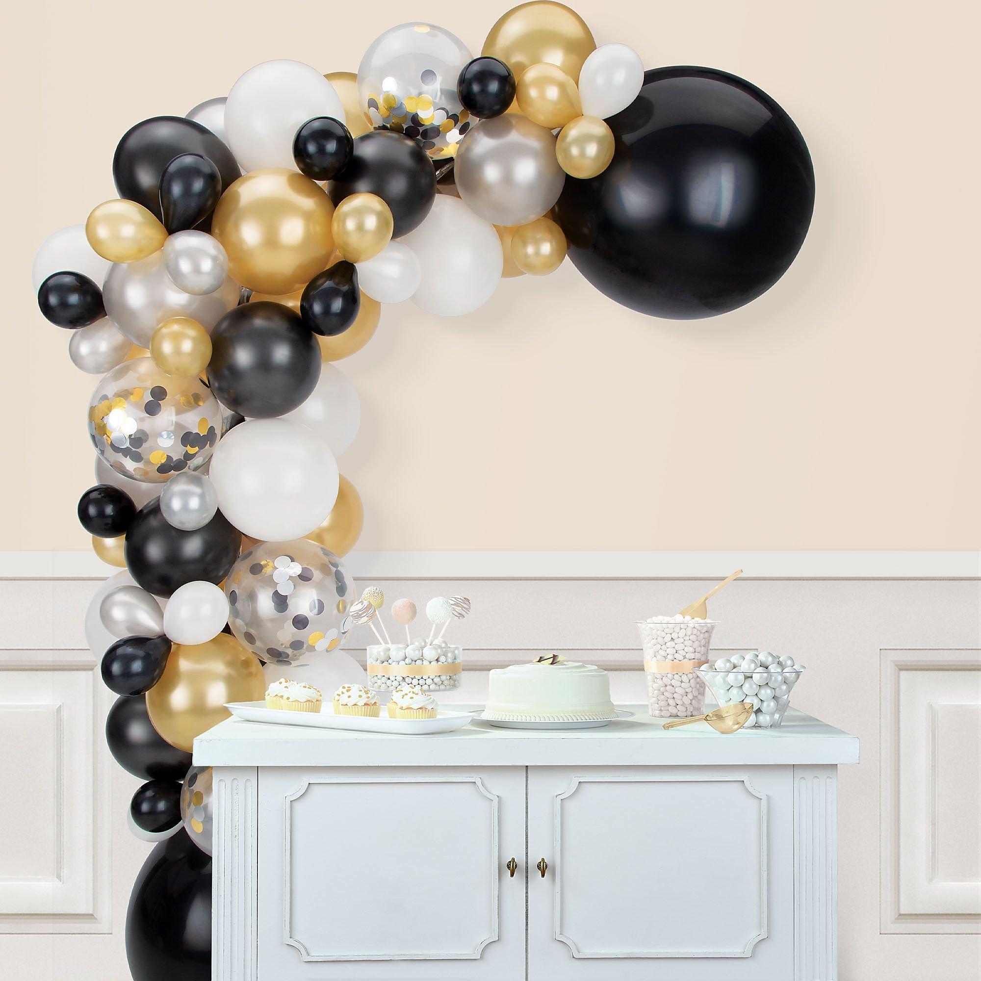 Black white and silver balloon garland