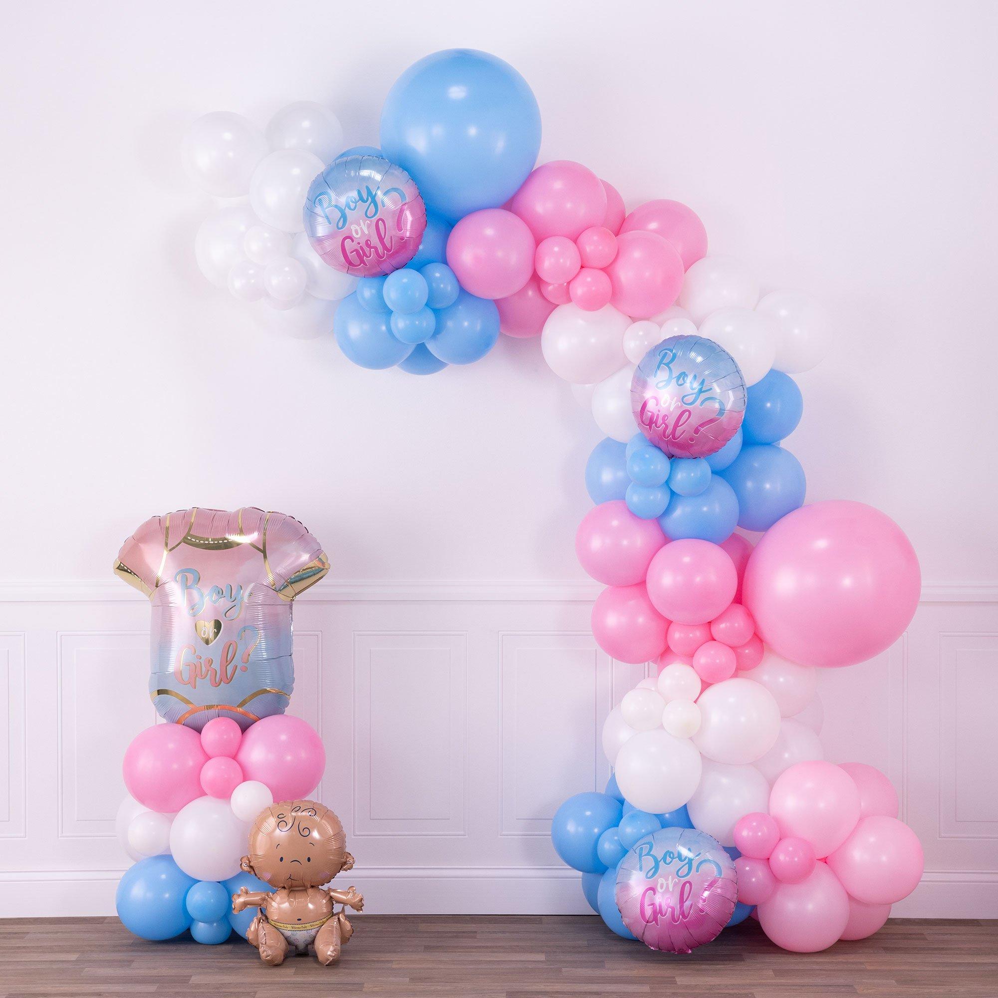 Gender Reveal Kit, Gender Reveal Party Supplies, Gender Reveal Decorations,  Blue and Pink Balloons Arch & Garland Kit, Metallic Fringe Curtains Party