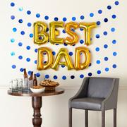 Air-Filled Gold & Blue Best Dad Foil Balloon Phrase Banner Kit, 13in Letters, 13pc