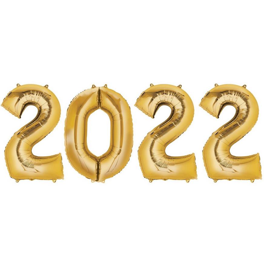 Gold 2022 Foil Balloon Year, 34in Numbers