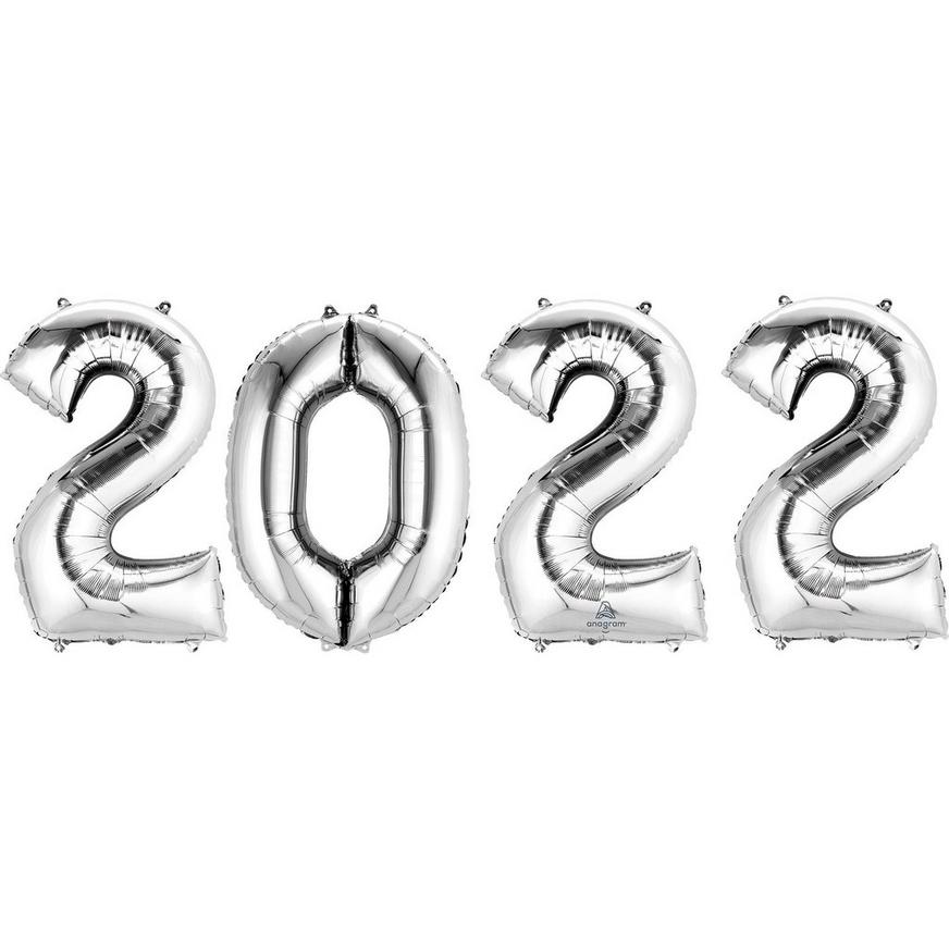 Silver 2022 Foil Balloon Year, 34in Numbers