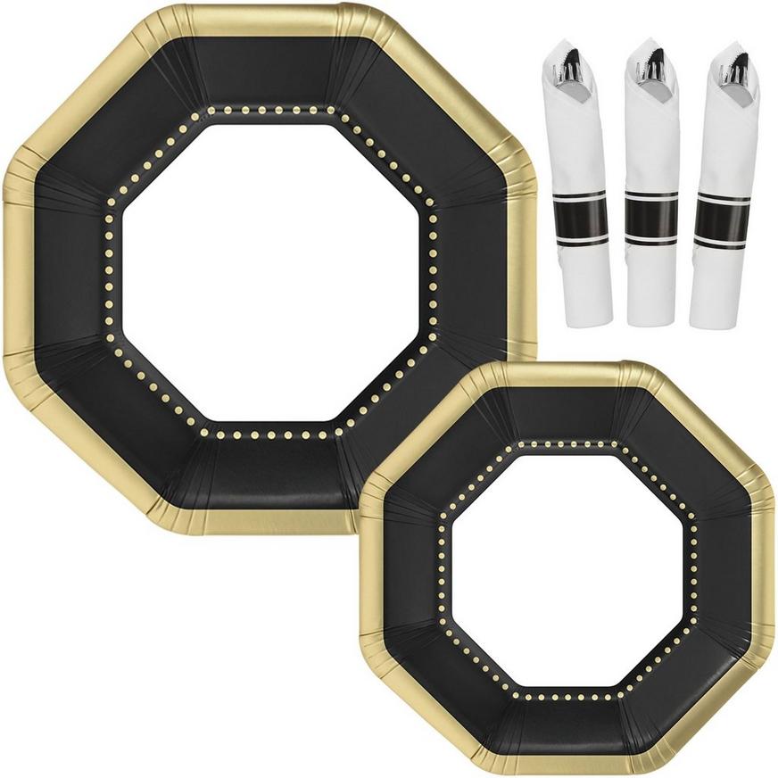 Black & Gold Premium Tableware Kit for 20 Guests