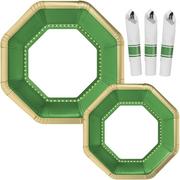 Festive Green & Gold Premium Tableware Kit for 20 Guests