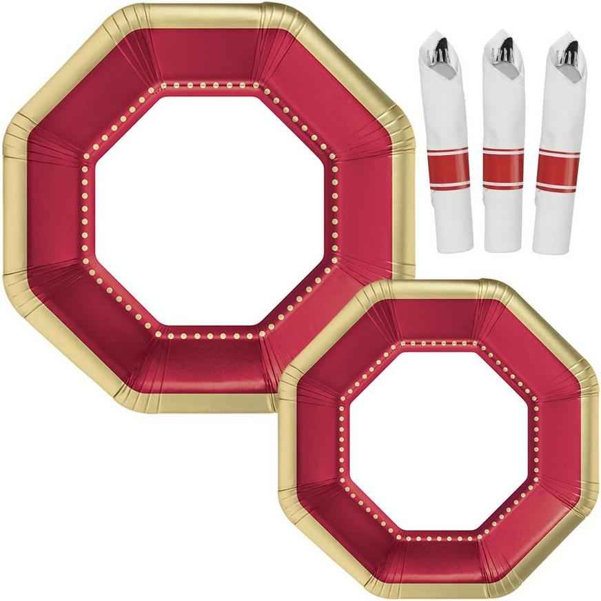 Red & Gold Premium Tableware Kit for 20 Guests