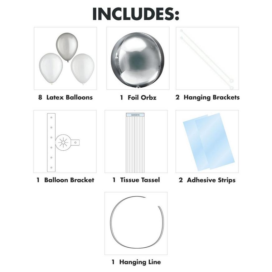 Air-Filled Platinum Orbz Foil & Latex Balloon Chandelier Kit, 16in x 26in