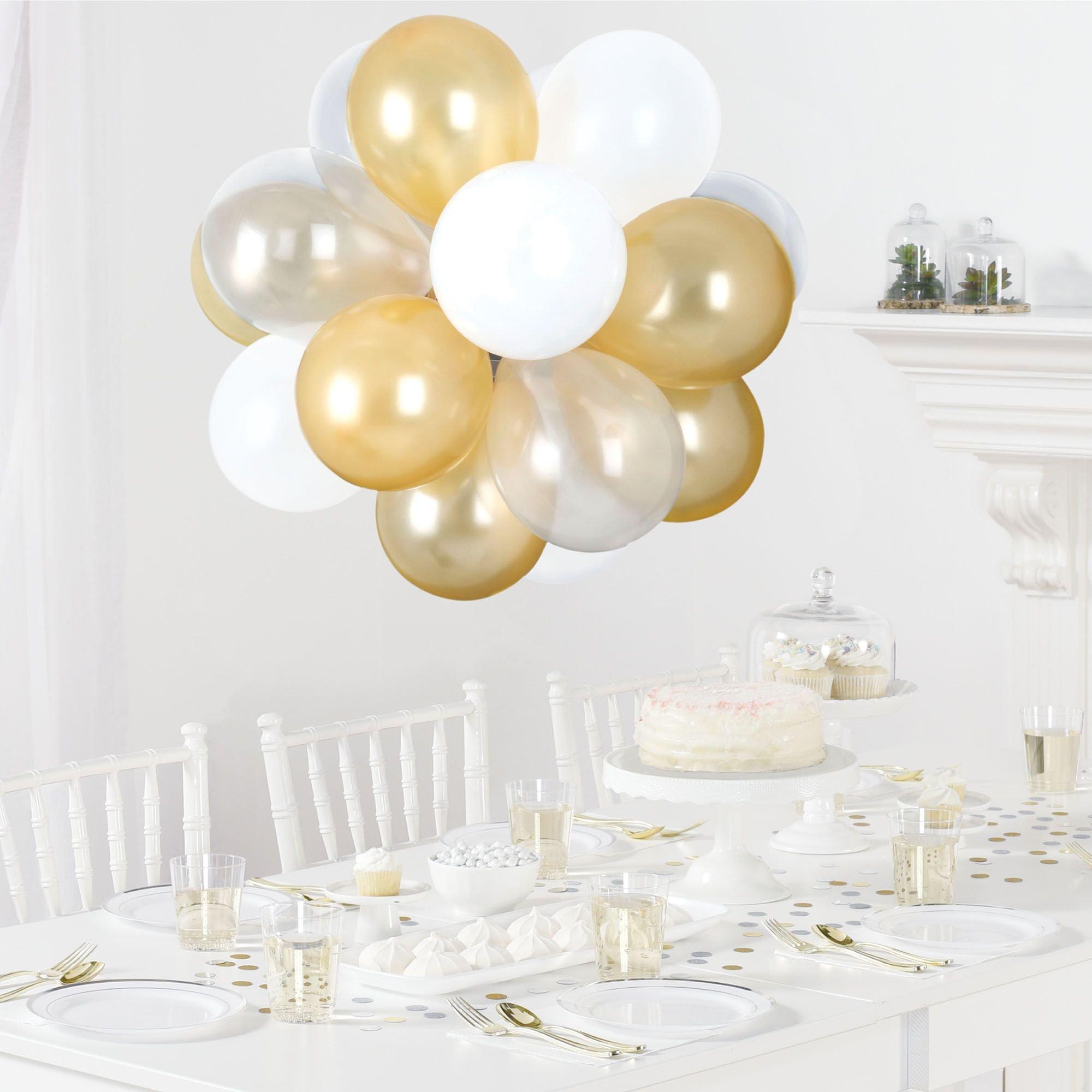 AirFilled Gold & White Latex Balloon Chandelier Kit, 16in x 13.5in