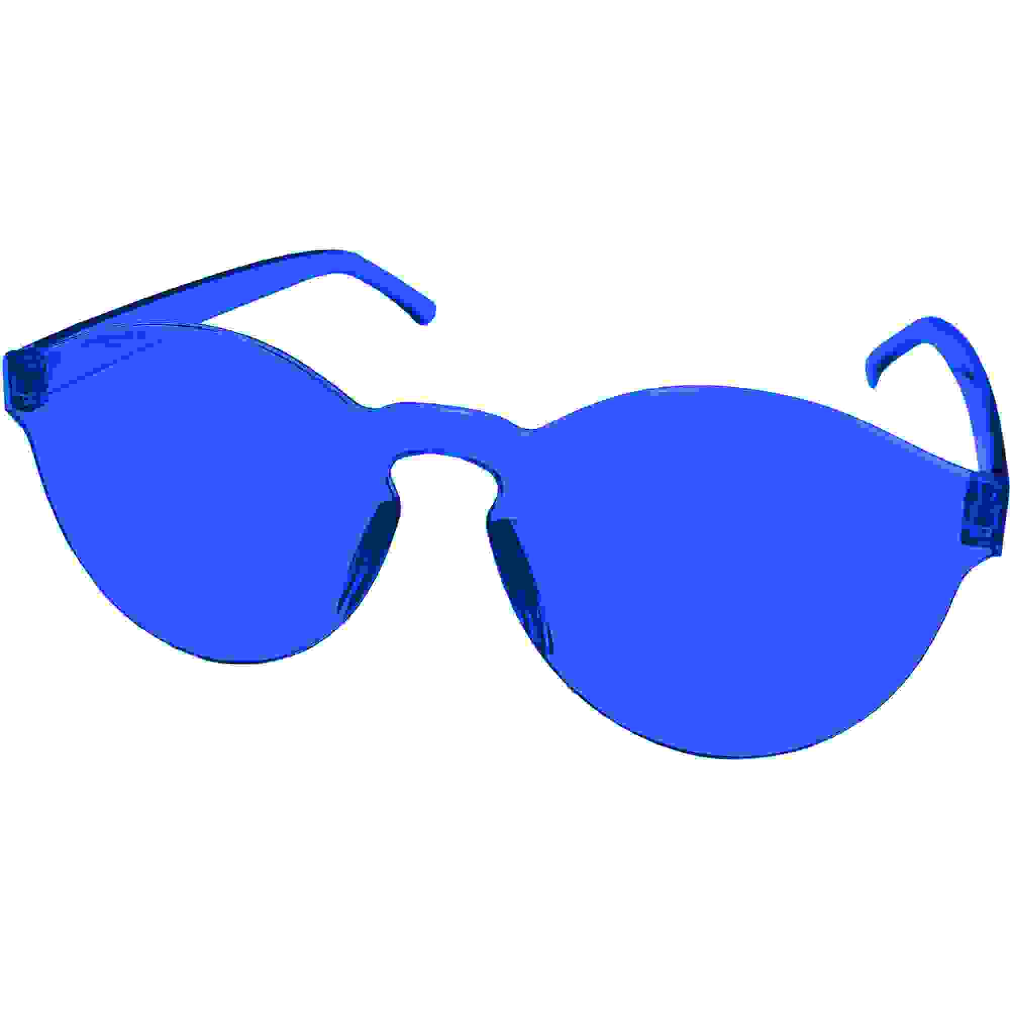 Blue Plastic Rimless Sunglasses, 5.5in x 2.2in