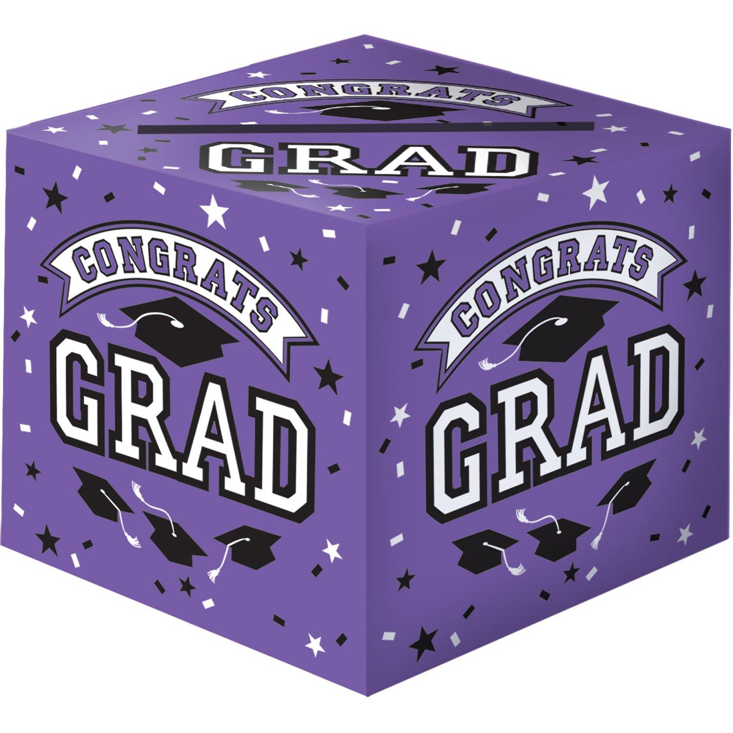 Purple Congrats Grad Cardstock Card Holder Box, 12in | Party City