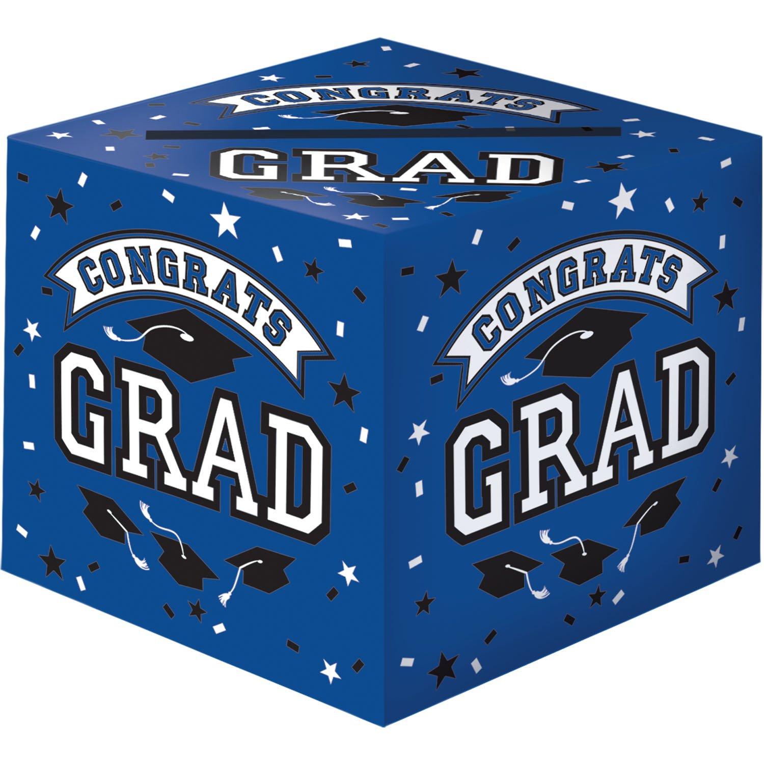 Blue Congrats Grad Cardstock Card Holder Box, 12in | Party City