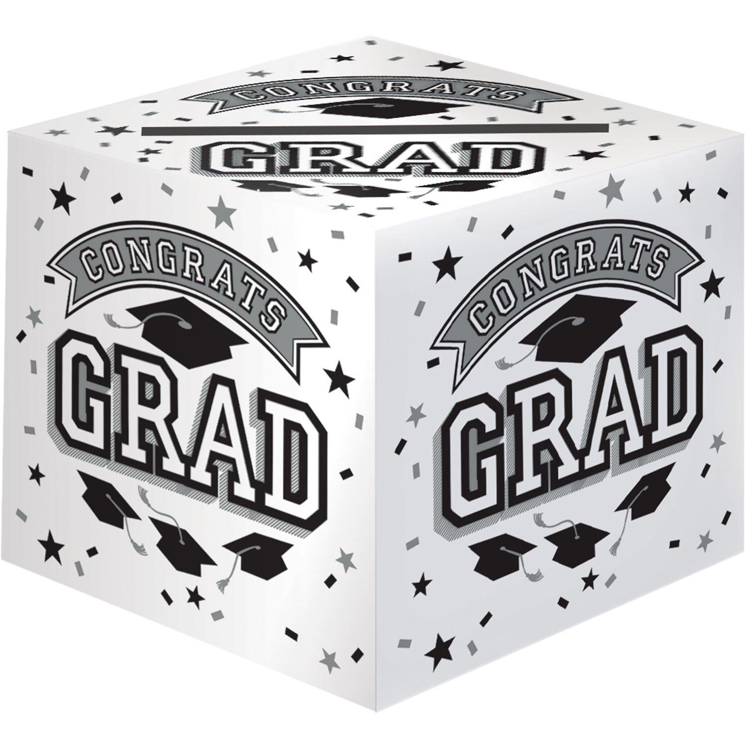 White Congrats Grad Cardstock Card Holder Box, 12in | Party City