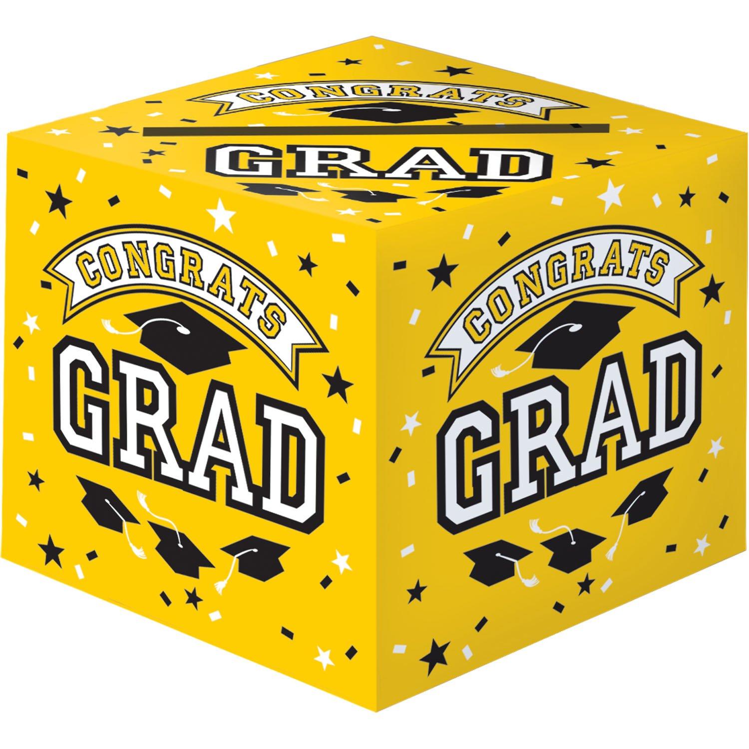 Yellow Congrats Grad Cardstock Card Holder Box, 12in | Party City