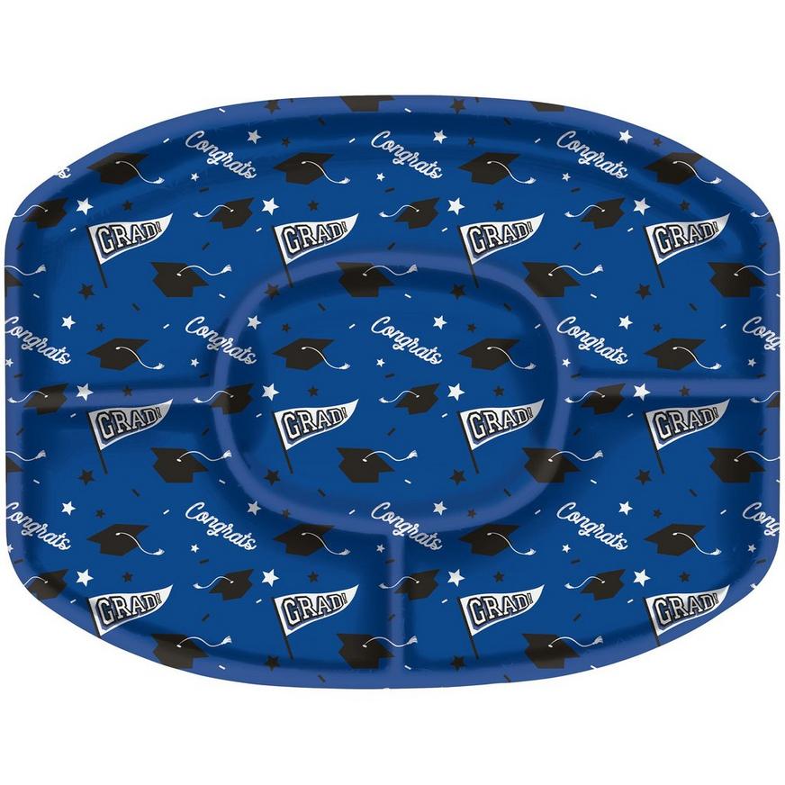 Blue Congrats Grad Plastic Sectional Platter, 18.25in x 13.25in