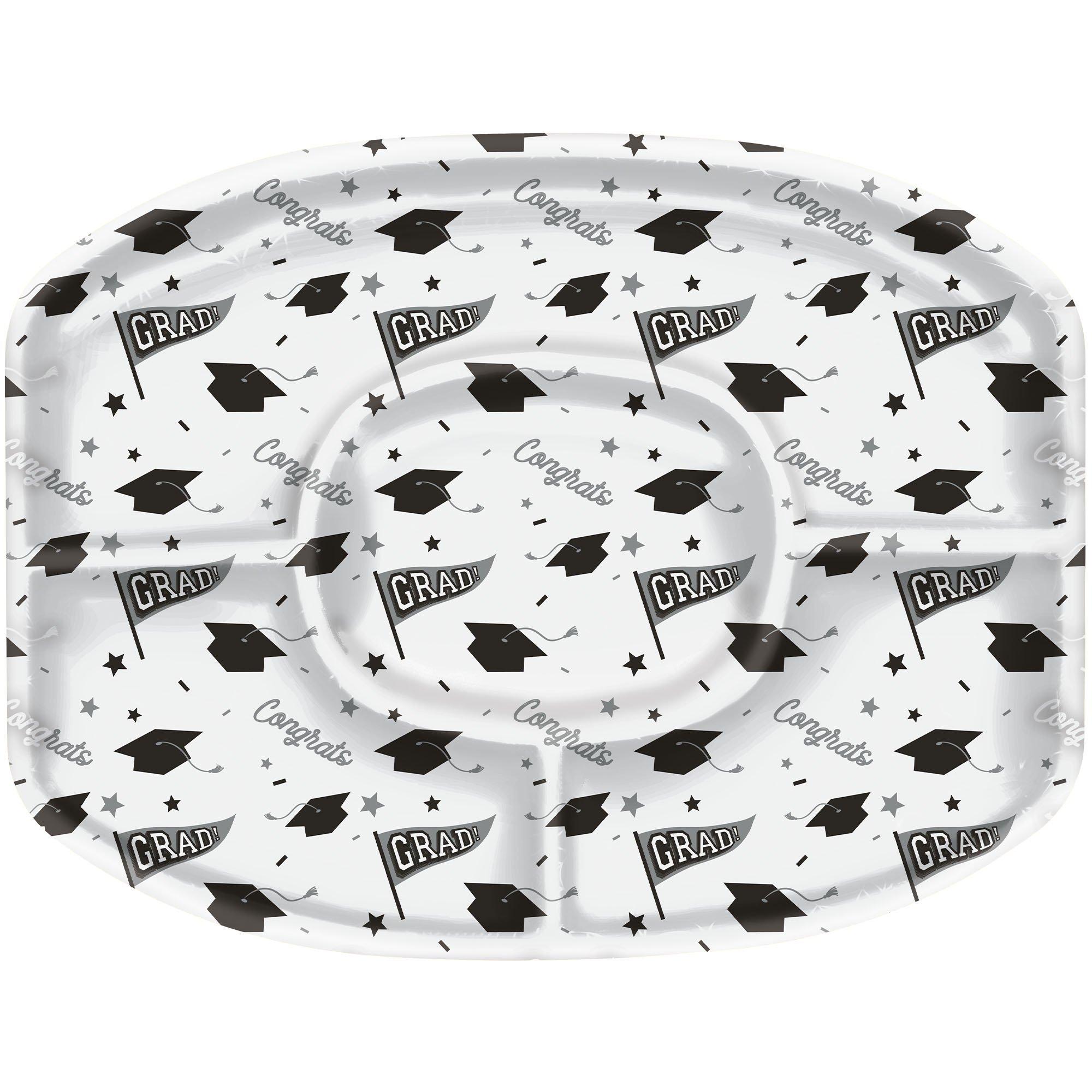 PartyCity White Congrats Grad Plastic Sectional Platter, 18.25in x 13 ...