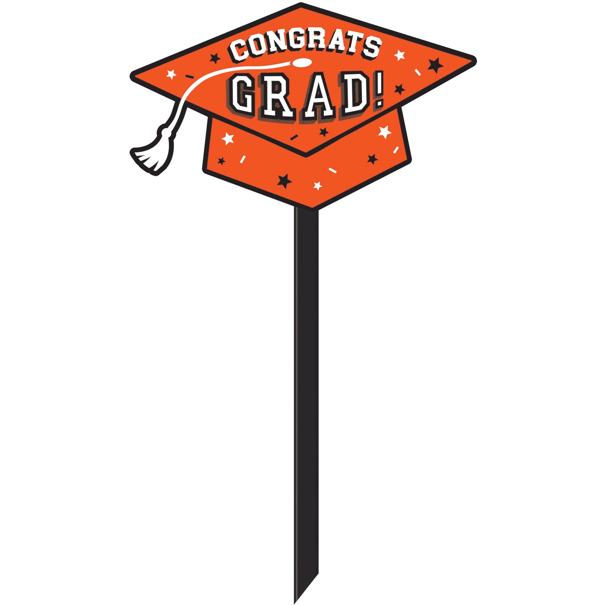 Orange Congrats Grad Cap Plastic Yard Stake, 13.5in x 20.5in | Party City