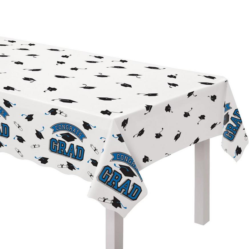 Blue True to Your School Graduation Plastic Table Cover, 54in x 102in
