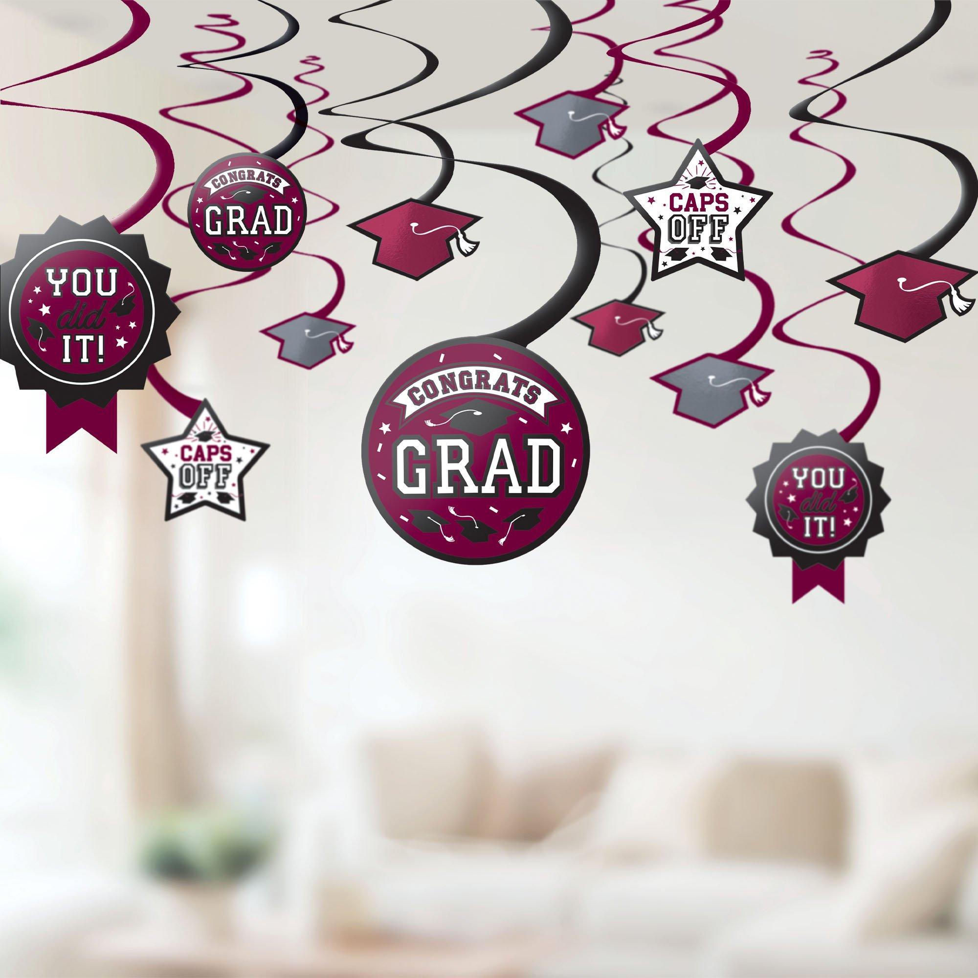 Maroon Congrats Grad Swirl Decorations, 12pc Party City