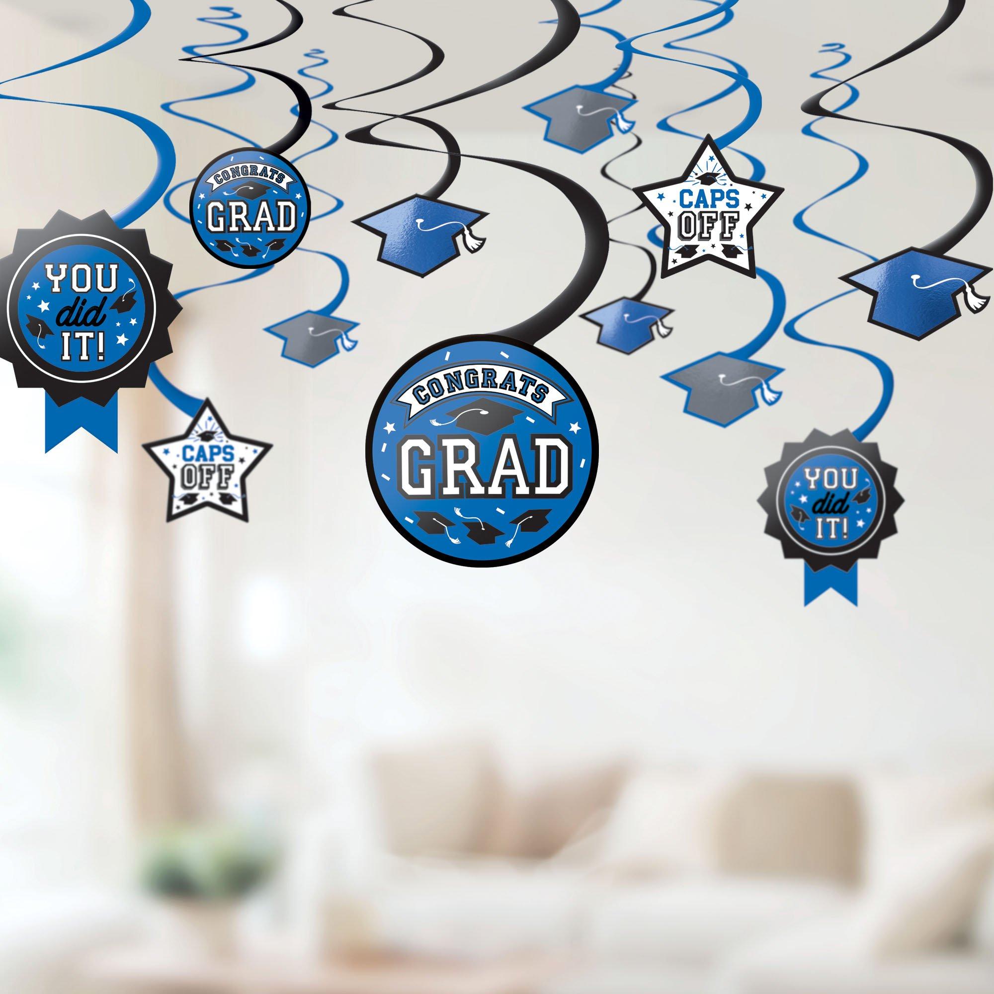 Blue Congrats Grad Swirl Decorations, 12pc