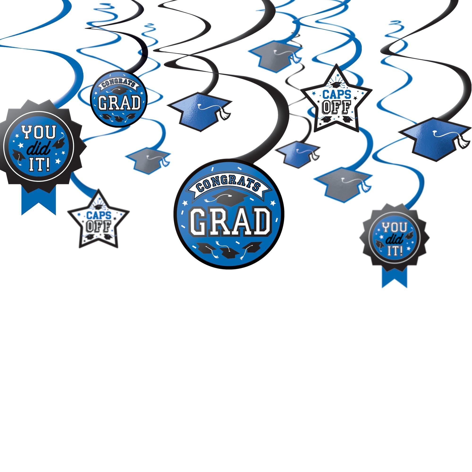 Blue Congrats Grad Swirl Decorations, 12pc