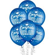 15ct, 12in, Blue Congrats Grad Latex Balloons