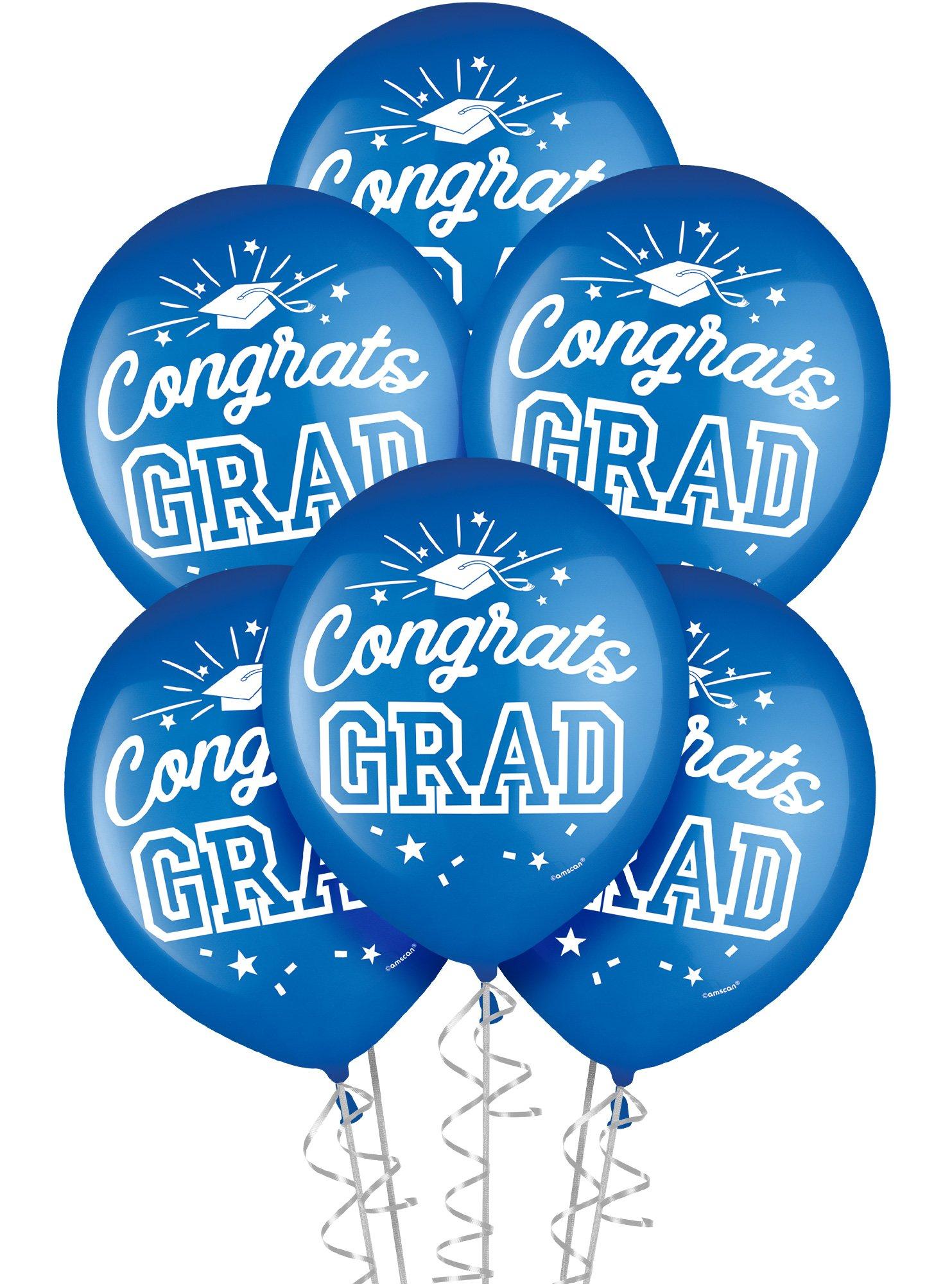 15ct, 12in, Blue Congrats Grad Latex Balloons