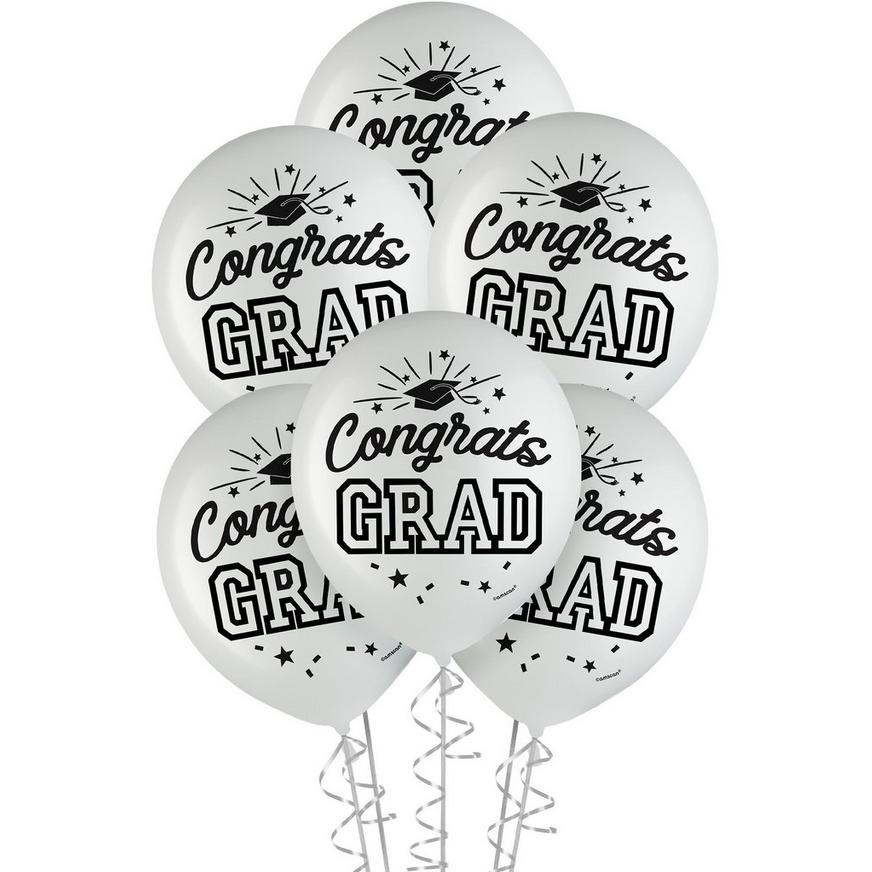 15ct, 12in, White Congrats Grad Latex Balloons