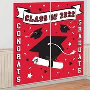 Red Class of 2022 Graduation Plastic Scene Setter, 65in x 65in