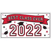 Yellow Best Class Ever 2022 Graduation Plastic Horizontal Banner, 65in x 33.5in