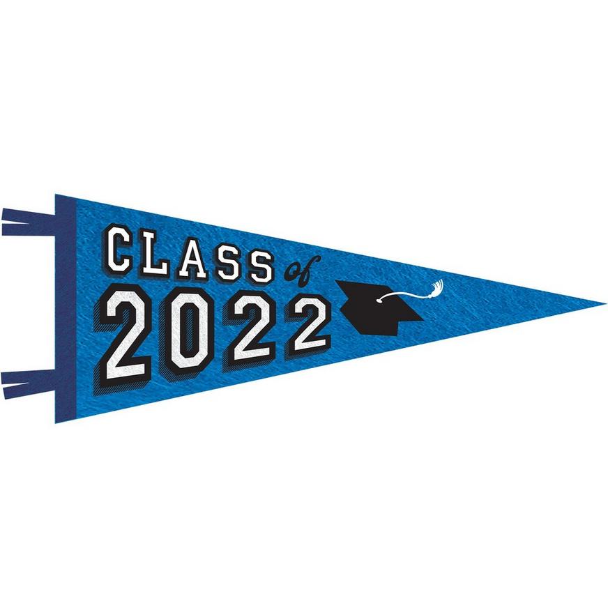Blue Class of 2022 Graduation Felt Pennant Flag, 30in x 11.4in