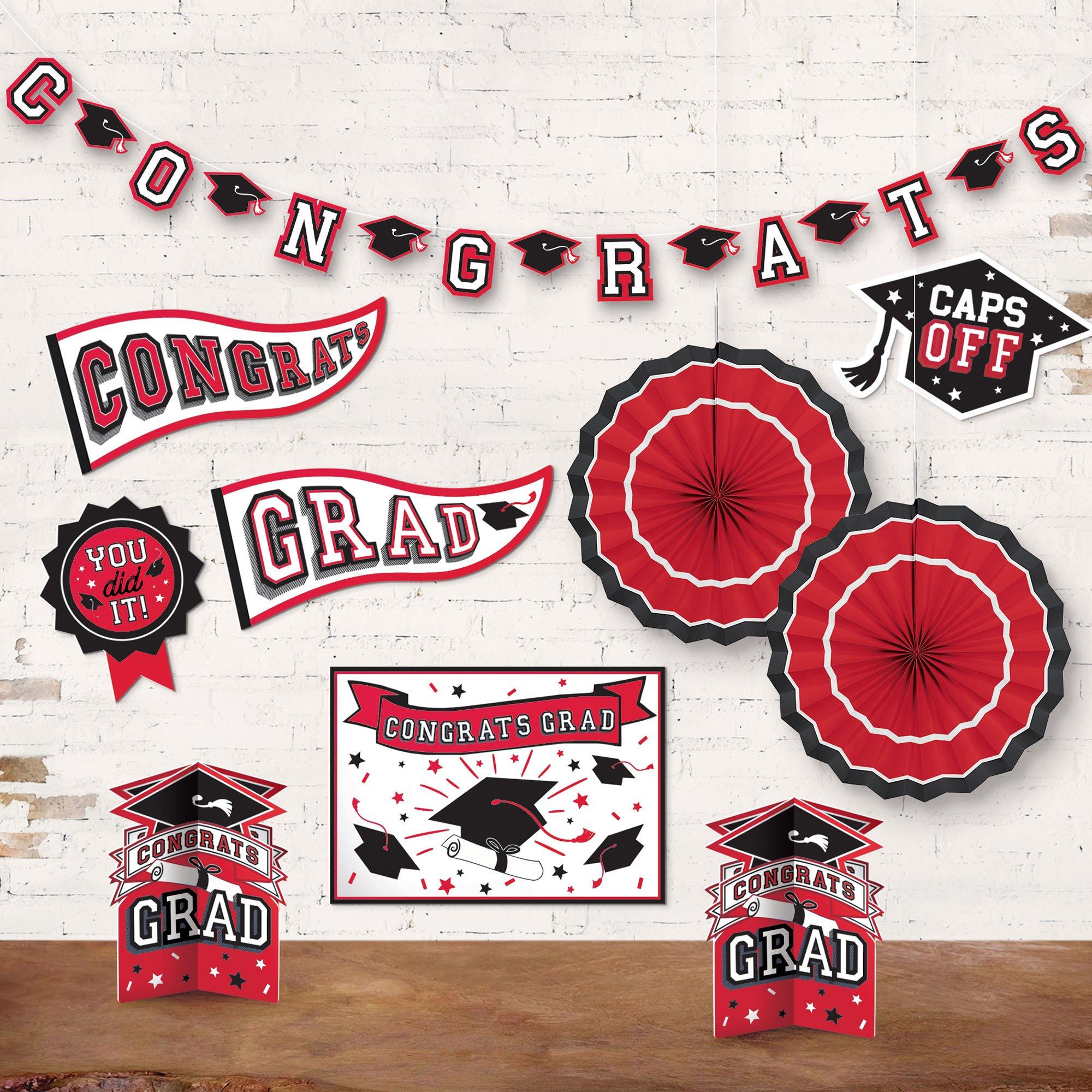 Red Congrats Grad Room Decorating Kit, 10pc