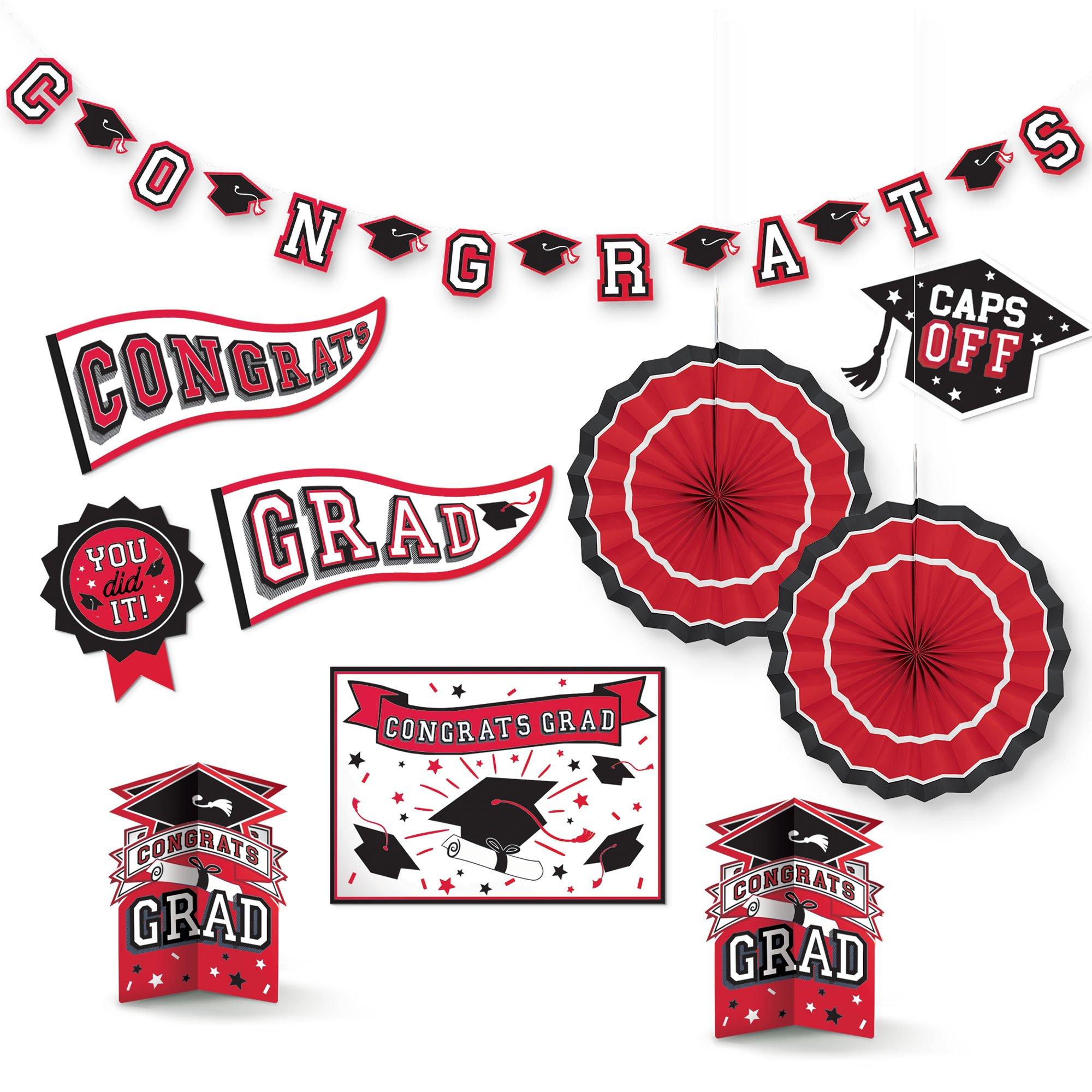 Red Congrats Grad Room Decorating Kit, 10pc