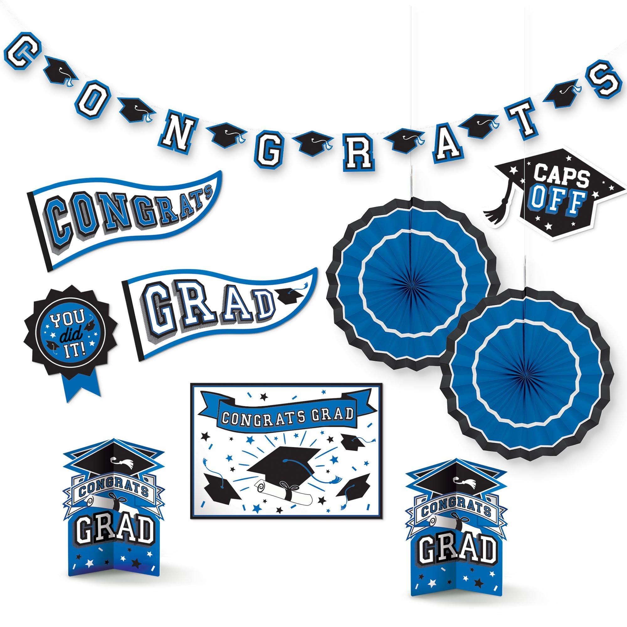 Blue Congrats Grad Room Decorating Kit, 10pc | Party City