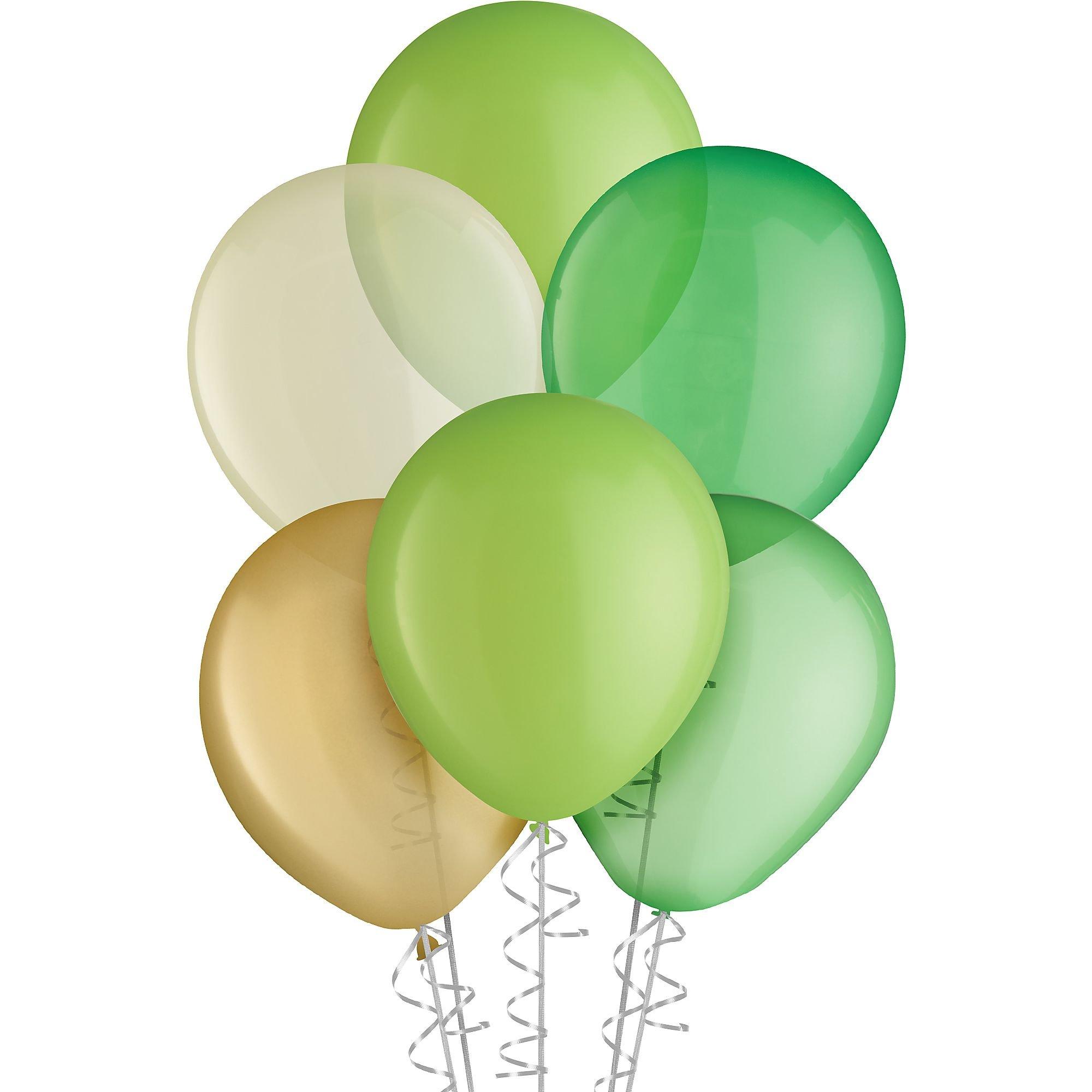 15ct, 11in, Natural 5-Color Mix Latex Balloons - Greens, Gold & White
