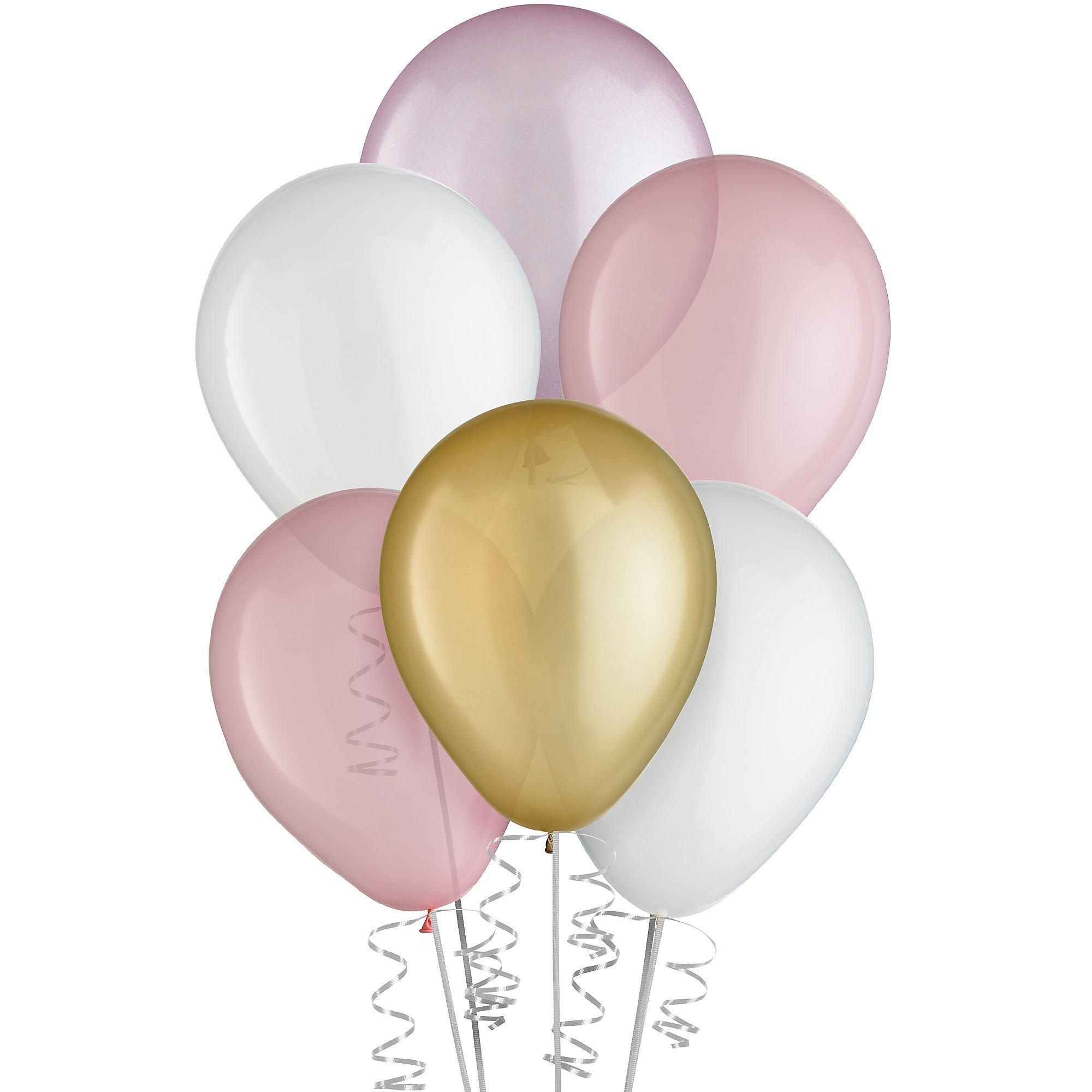 15ct, 11in, Pastel Pink 4-Color Mix Latex Balloons - Pinks, Gold & White