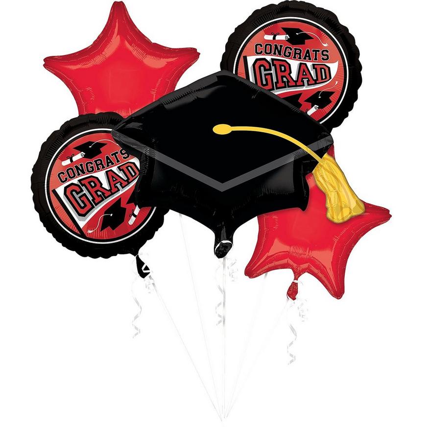 Red Congrats Grad Foil Balloon Bouquet, 5pc - True to Your School