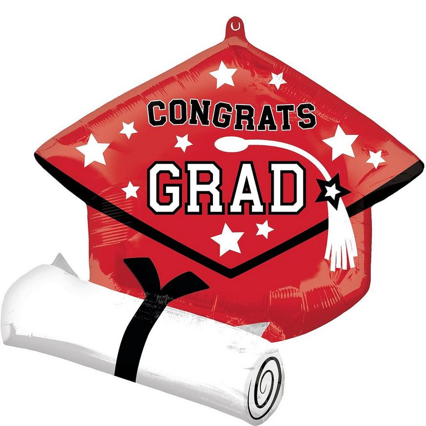 Red Grad Cap & Diploma Foil Balloon, 25in
