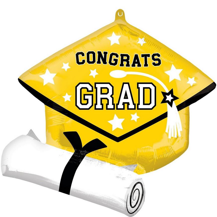 Yellow Grad Cap & Diploma Congrats Grad Foil Balloon, 25in - True to Your School