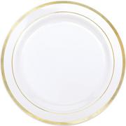 White With Gold Rim Premium Plastic Dinner Plates, 10.25in, 20ct