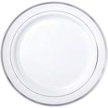 White With Silver Rim Premium Plastic Dinner Plates, 10.25in, 20ct