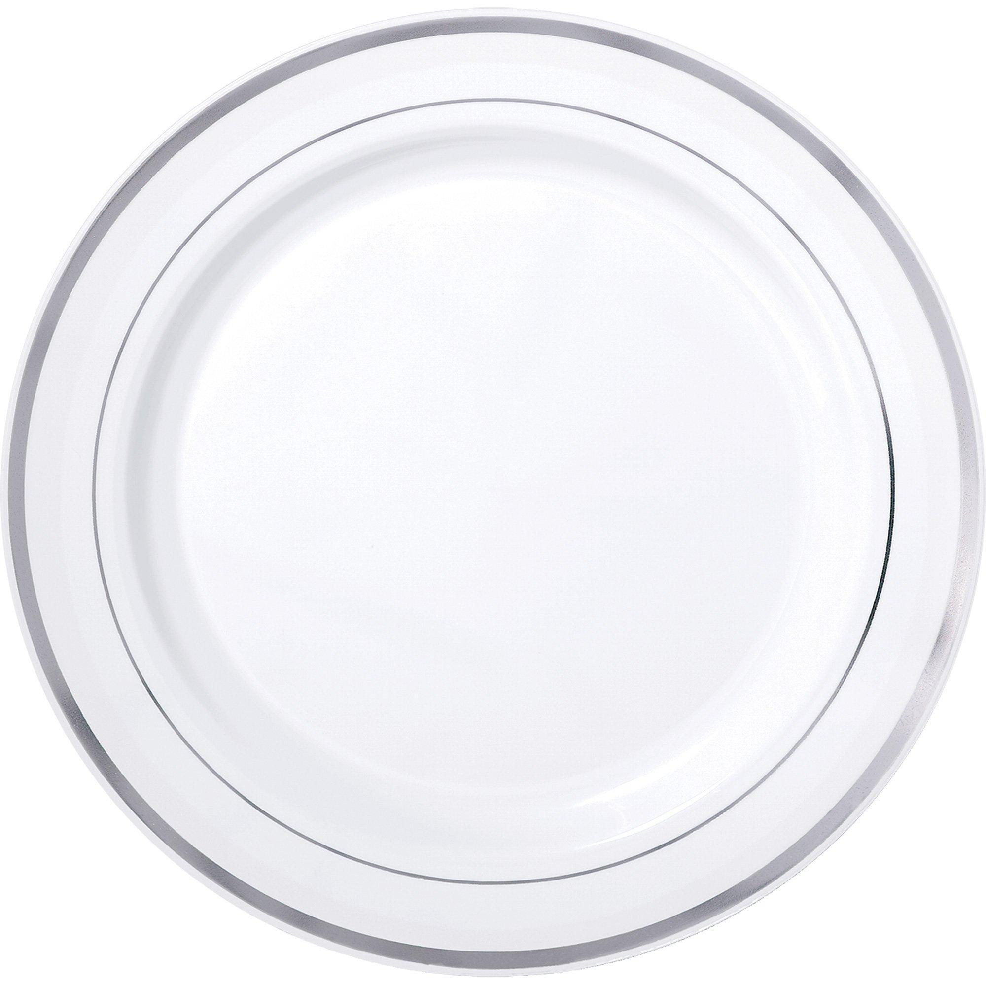 White With Rim Premium Plastic Dinner Plates, 10.25in, 20ct